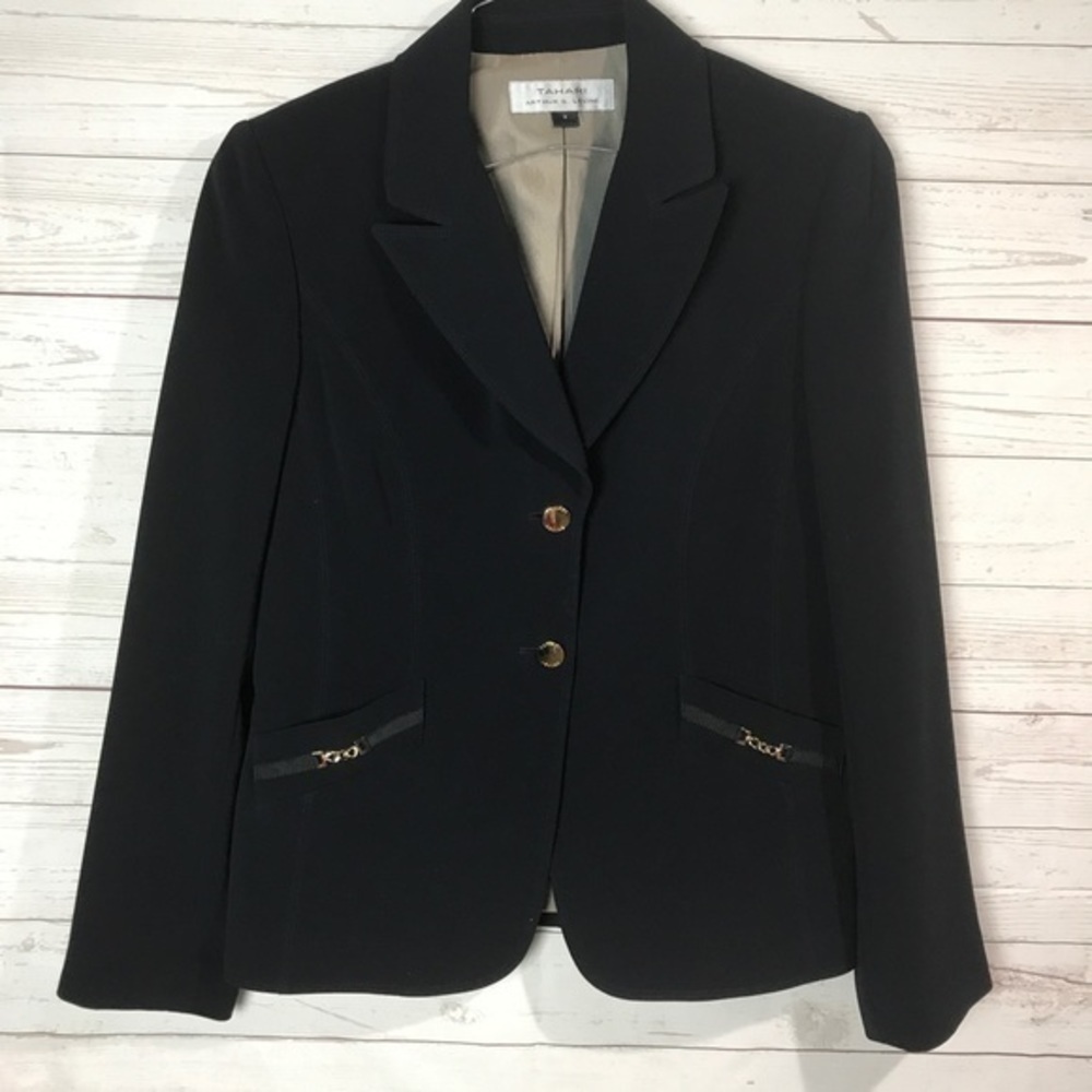 TAHARI two Buttons Blazer navy blue size 8 - Picture 3 of 6